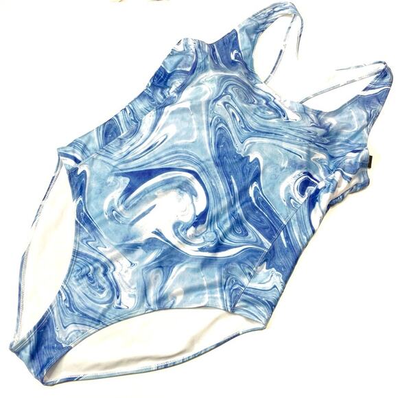 Nicole Miller Blue Tropic Swirl Print One Piece Racerback Swimsuit NWT Womens 3X - Picture 1 of 8
